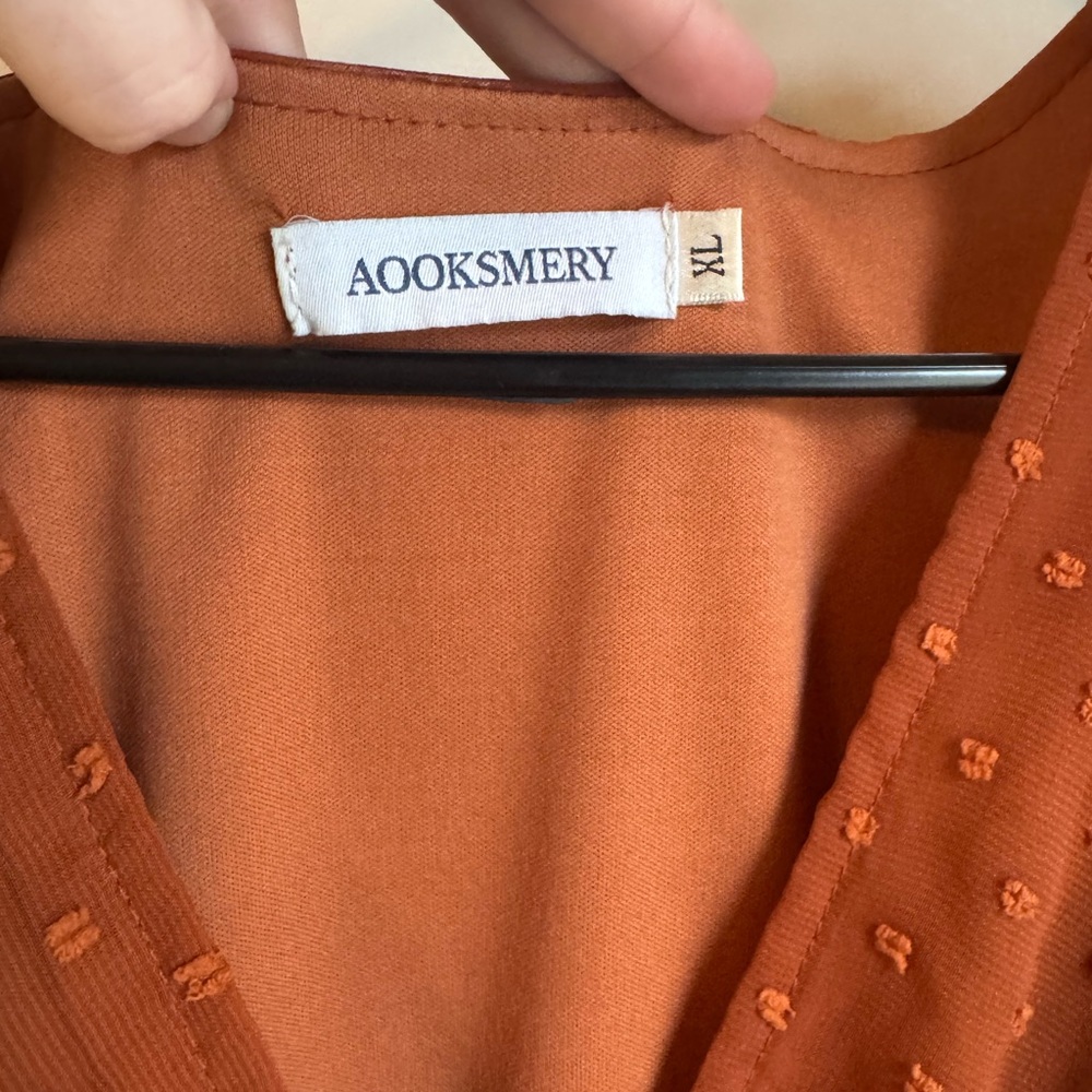 Textured Rust Wrap Dress - Picture 2 of 3